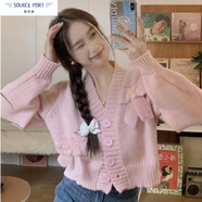 壹源港長(cháng)袖毛衣外套針織衫女裝秋冬季2025新款甜美寬松百搭休閑潮上衣 粉紅色 M 95-100斤