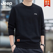 JEEP SPIRIT吉普衛(wèi)衣男士長袖T恤男春秋季潮流純色打底體恤圓領休閑運動上衣 JP8001黑色 M 90-110斤