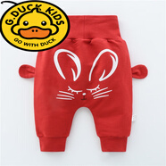 G.duck嬰兒褲子小童大pp褲春秋寶寶高腰護肚女童哈倫褲0歲3春裝長(cháng)褲男潮 紅耳朵兔2 110