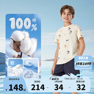 NIKE3BRAND 耐克吸濕透氣短T+短褲2件套25年夏季男女童滿印彈力套裝