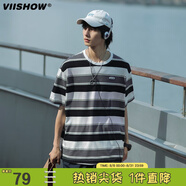 viishowcityboy撞色條紋情侶短t短袖T恤男春夏新款日系寬松t 黑色條紋 XL
