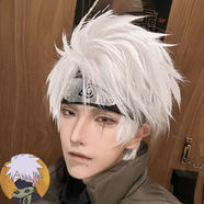 歐凱森【特價(jià)優(yōu)惠】新品上市假毛旗木卡卡西動(dòng)漫cos火影忍者全頭套假發(fā) 白色+發(fā)網(wǎng)