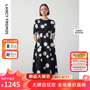 朗姿【Basic衣櫥】小香風(fēng)法式赫本風(fēng)波點(diǎn)裙子女夏新款連衣裙 本白色 XL