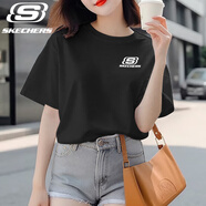 SKECHERS斯凱奇純棉短袖女夏日通勤穿搭上衣戶外休閑時(shí)尚簡約logo透氣短袖 U071-0018碳黑 【男女同款】 S /165 【女生建議拍小一碼】