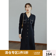 獨(dú)束大碼女裝復(fù)古V領(lǐng)針織裙女秋冬新款胖mm收腰顯瘦連衣裙 靜謐黑 L