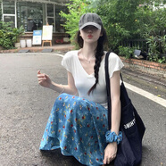 戴米黛米夏日多巴胺穿搭套裝半身裙小個(gè)子巨好看明媚云南出游度假風(fēng)兩件套 白色T恤+半身裙[配發(fā)圈][2025夏 S 均碼