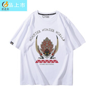 洛必達(dá)怪物獵人世界周邊游戲艾露貓動(dòng)漫二次元潮短袖T恤男女寬松衣服夏 芡食白1 XS