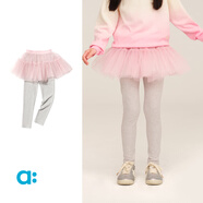 幼嵐（ALLBLU）allblu幼嵐【網(wǎng)紗打底褲裙】?jī)和?025秋季新款貼身親膚打底 淺灰?guī)r拼橘子粉 120 cm