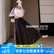 蘿美醬白色蛋糕裙女夏季2025新款春秋高腰中長款夏a字半身裙寬松蓬蓬裙 黑色花邊蛋糕裙常規(guī) S