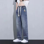 查佰倫 CHELDBAILANNC牛仔褲男秋冬季新款直筒潮牌復古寬松闊腿褲潮流百搭休閑長(cháng)褲男 深藍【單件裝】 L 【建議100-120斤】