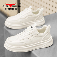 公牛世家男鞋時(shí)尚簡(jiǎn)約百搭小白鞋透氣輕便增高運動(dòng)休閑板鞋 白色 40