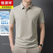 恒源祥高端短袖T恤男士寬松冰絲上衣服男裝休閑涼感polo衫2025夏季衛(wèi)衣 BLGC5705米杏色 XL 175 推薦135-150斤