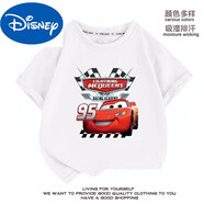 迪士尼汽車(chē)總動(dòng)員閃電麥昆兒童裝衣服男童夏裝小孩短袖休閑恤衫休閑裝 白色 110