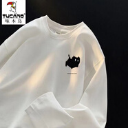 啄木鳥(niǎo)2件裝純棉長(cháng)袖T恤男秋冬新季寬松圓領(lǐng)打底衫青少年內搭體恤衣服男 小胖貓白（單件） XL