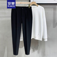 羅蒙（ROMON）毛呢褲子春秋直筒九分修身高級感長(cháng)褲商務(wù)休閑褲男士西裝褲秋冬款 黑色 常規 31 120-130斤