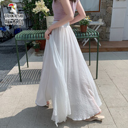 啄木鳥(niǎo)棉麻半身裙女夏季2025新款遮胯顯瘦飄逸拖地長(cháng)裙超大裙擺a字傘裙 白色【常規款95cm】 M