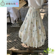 魁熙法式印花抽繩花苞裙高腰顯瘦碎花長裙子 花色 S