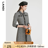 LANDI黑白千鳥格小香風(fēng)連衣裙女2023年春季新款高級感短裙 黑色 S