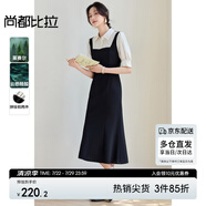 尚都比拉設(shè)計(jì)感假兩件連衣裙女夏季高腰收腰顯瘦拼接裙優(yōu)雅泡泡袖中長(zhǎng)裙