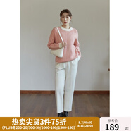 獨束大碼女裝減齡撞色圓領(lǐng)毛衣女秋冬新款胖mm顯瘦百搭套頭上衣 粉色(dy) L