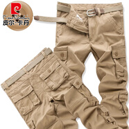 皮爾卡丹（pierre cardin）棉質(zhì)工裝褲男寬松直筒休閑褲束腳運(yùn)動(dòng)男褲多口袋勞保耐磨長(zhǎng)褲潮新 8口袋卡其色【春秋純棉】長(zhǎng).褲 28 腰圍2尺1