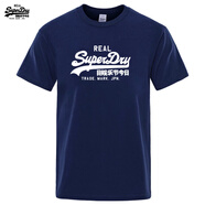 Superdry夏季時尚情侶純棉短袖T恤男女圓領(lǐng)上衣時尚 藏青色 S 45-50KG