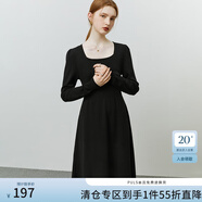 FANSILANEN范思藍(lán)恩法式方領(lǐng)針織連衣裙女秋冬長(zhǎng)袖內(nèi)搭毛衣裙中長(zhǎng)款 黑色 S