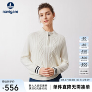 Navigare意大利小帆船寬松羊毛衫女士秋冬半開領(lǐng)時(shí)尚毛衣休閑通勤針織衫女 科技白 M