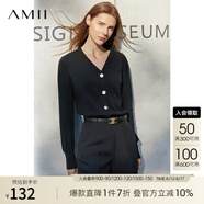 AMII極簡(jiǎn)洋氣V領(lǐng)針織開(kāi)衫春秋新款全棉長(cháng)袖上衣女短裝毛衣針織外套 黑色 150/76A/XS