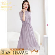 Ehangy國(guó)際高檔女士2025夏季新款洋裝氣質(zhì)優(yōu)雅桑蠶絲長(zhǎng)裙重工繡花收腰裙 莫奈紫【高端禮盒】 M