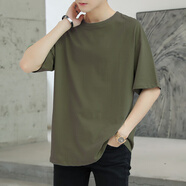 往楓短袖T恤衫男夏季衣服青少年男裝體恤潮流韓版寬松純黑色五分半袖t 軍綠T39寬松純色 軍綠T39寬松純 S 160CM/100斤
