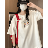 Shelley Jones 美式三色刺繡短袖t恤男生夏季潮牌五分半袖涼感寬松休閑圓領(lǐng)體恤 白色 XL [推薦120-140斤]