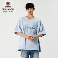 AEMAPE鋼印短袖t恤男2025新款落肩袖涼感半袖體恤男冰絲速干寬松上衣服 T2506淺藍 M (約90-110斤可穿)