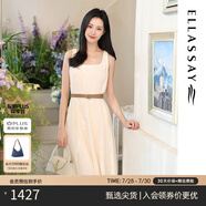 歌力思（ELLASSAY）【博主同款】25夏新款氣質(zhì)U領(lǐng)收腰高腰顯瘦腰帶無(wú)袖連衣裙女Y057 珍珠白 XS