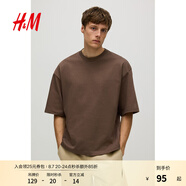 H&M男裝T恤2025年夏季新款大廓形T恤1294399 棕色 S 170/92