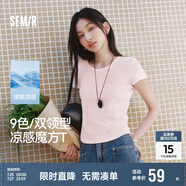 森馬（Semir）短袖t恤女短款修身圓領(lǐng)內(nèi)搭25夏涼感收腰V領(lǐng)上衣辣妹109325100006