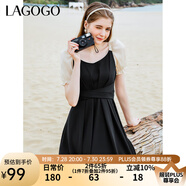 lagogo拉谷谷夏季新款黑色高腰拼接收腰氣質(zhì)連衣裙女法式設(shè)計(jì)感 黑米（WT） L 165/40
