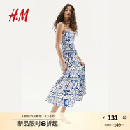 H&M女裝連衣裙2025夏季新款度假風(fēng)縮褶吊帶植物印花長(zhǎng)裙1283256 藍(lán)色/白色圖案 L 170/104