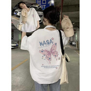 一寸相思2025新款爆款黑色純棉短袖t恤女夏季寬松顯瘦體恤洋氣減齡打底衫 白色-NASA蝴蝶 L (100-110斤）