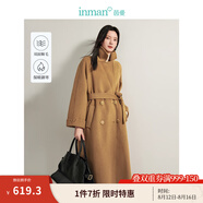 茵曼（INMAN）綿羊毛雙面呢大衣女2024冬新款小香風(fēng)小個子洋氣保暖中長外套上衣 經(jīng)典卡其 M