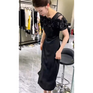 皮爾卡丹（pierrecardin）歐貨連衣裙女2025夏季洋氣露肩設計感顯瘦減齡收腰顯瘦側開(kāi)叉裙子 黑色連衣裙 2XL 125-140斤