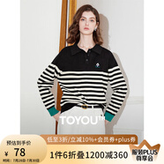 初語條紋毛衣女套頭修身2023冬季新款小個(gè)子POLO領(lǐng)寬松顯瘦針織衫 黑白條 S