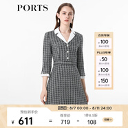 PORTS寶姿女裝 秋冬新品收腰氣質(zhì)連衣裙ALL9D016JFE033 黑色格子 S (4)