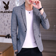 花花公子（PLAYBOY）休閑西裝男套裝小西服春秋感帥氣外套修身商務(wù)男裝搭配一套潮 【1953】淺灰 L 170