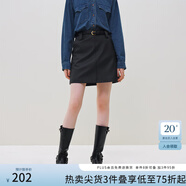 范思藍(lán)恩23FS14334a字半身裙女新款秋冬高腰pu皮裙絕美短裙 黑色 M