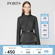 PORTS寶姿 秋冬新品女裝簡約半高領(lǐng)針織上衣LA9N025GCF005 黑色格子 XS (2)
