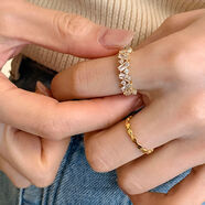 浪漫派對高選輕奢小眾設計高級感超閃水鉆ins戒指女開(kāi)口食指戒冷淡風(fēng)學(xué)生 金色方圓鉆款+金色波浪款