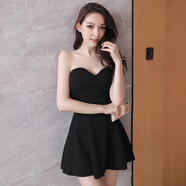 燦沛夜店戰袍女名媛氣質(zhì)小黑裙女夜場(chǎng)性感工作服抹胸裙子蹦迪修身 黑色 S