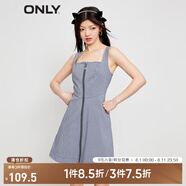ONLY時尚百搭短款A字吊帶雪紡連衣裙女|123207028 H31尤琪藍白格 L 170/88A