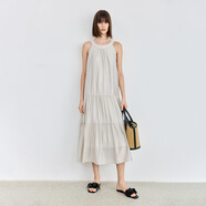LILY夏新款女裝氣質(zhì)通勤款撞色系帶垂墜感醋酸吊帶裙連衣裙女 501灰色 M